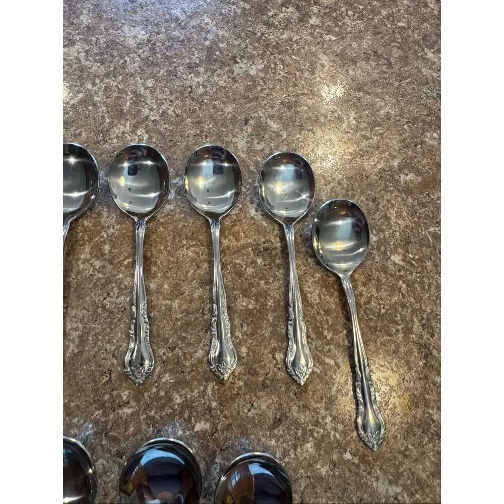 Walco soup spoon bundle of 16 Gumbo stainless steel floral